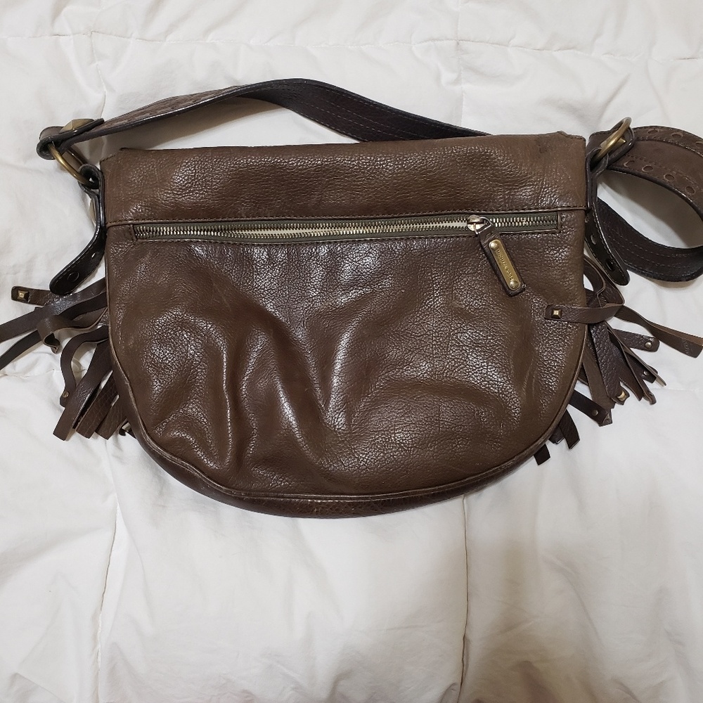 Hippie Boho MK brown leather fringe hobo - Picture 3 of 4